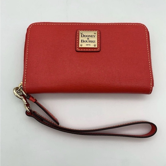 Dooney & Bourke Handbags - Dooney & Bourke Saffiano Leather Red Zip-Around Wristlet Wallet Like New!